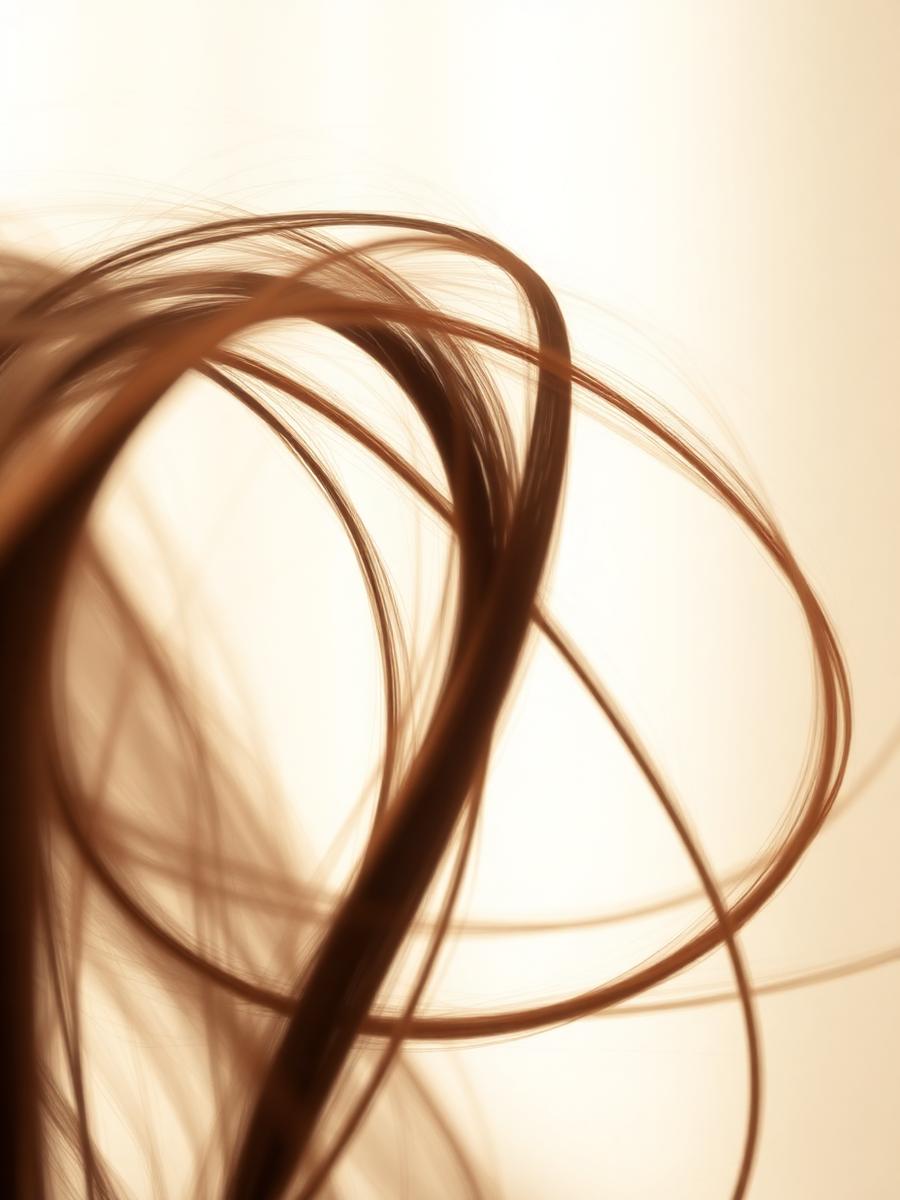 Dark hair caught mid-motion in warm light
